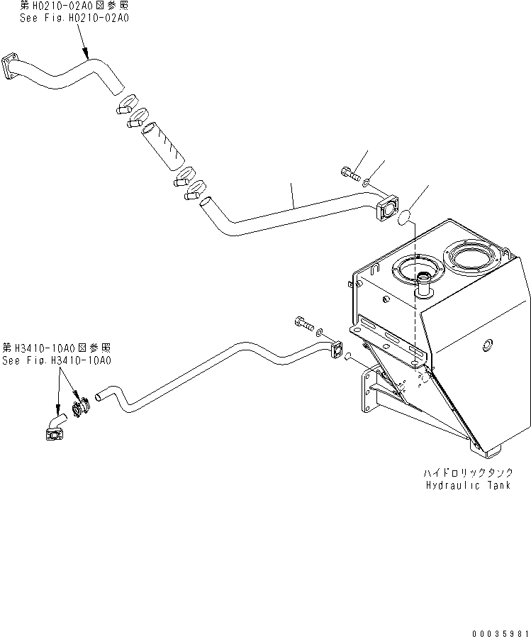Komatsu parts book diagram for HM300-1 S/N 1001-UP: HYDRAULIC TANK ASS'Y (TANK TO PUMP LINE)(#1173-)