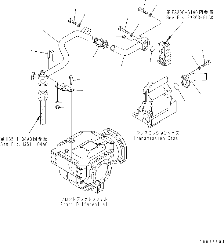 Komatsu parts book diagram for HM300-1 S/N 1001-UP: HYDRAULIC PIPING (TRANSMISSION LINE ? 2/2) (COLD SPEC.)(#1626-)