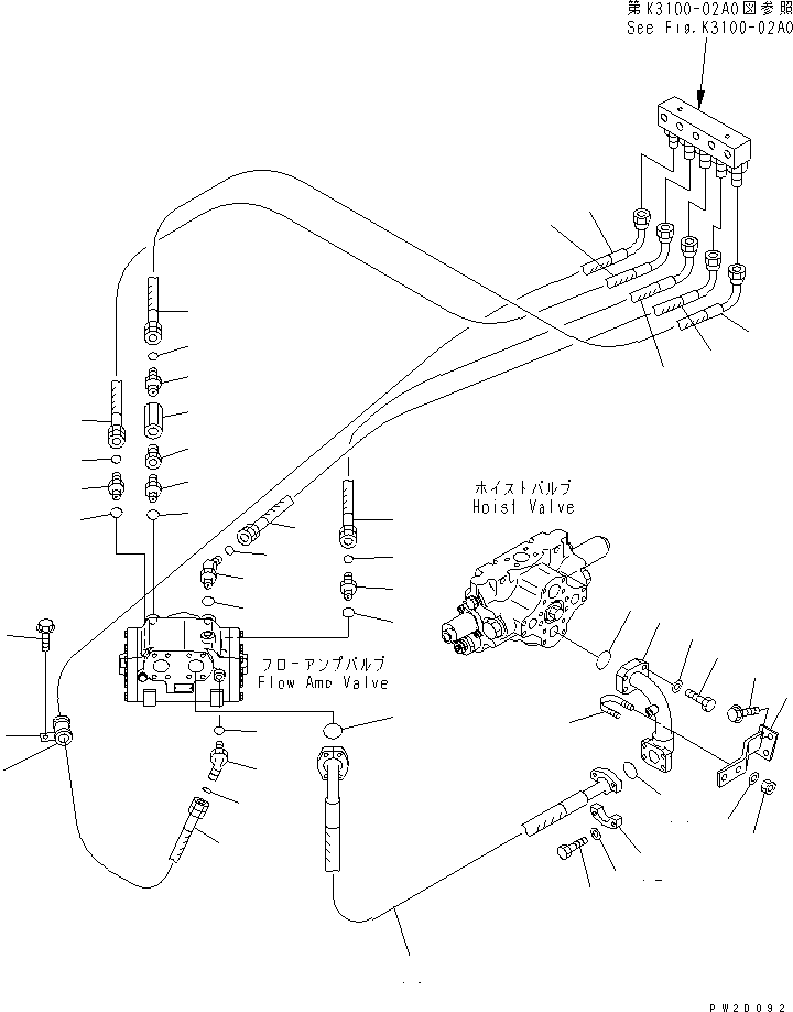Komatsu parts book diagram for HM300-1 S/N 1001-UP: HYDRAULIC PIPING (STEERING CYLINDER LINE ? 1/2)(#1001-1015)