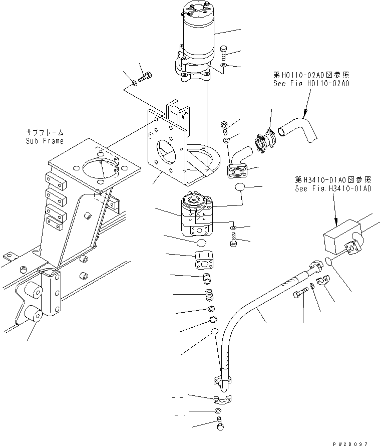 Dump Trucks Komatsu / HM300-1 S/N 1001-UP(hm300-1c) / HYDRAULIC PIPING (EMERGENCY STEERING LINE)(180550 : H3410-10A0)