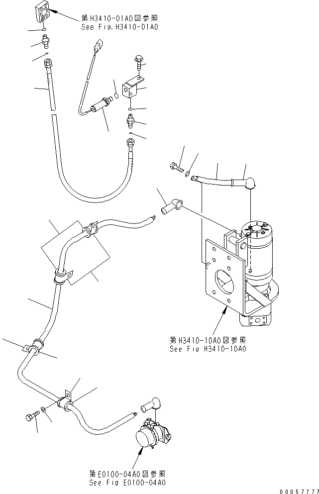 Komatsu parts book diagram for HM300-1 S/N 1001-UP: HYDRAULIC PIPING (EMERGENCY STEERING ELECTRICAL)(#1459-)