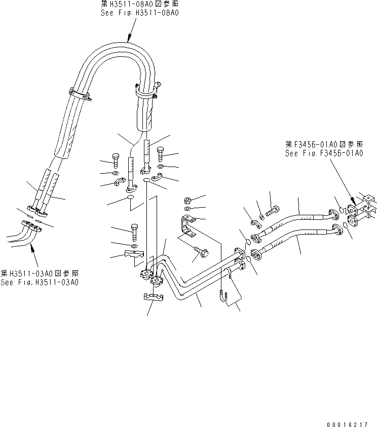 Dump Trucks Komatsu / HM300-1 S/N 1001-UP(hm300-1c) / BRAKE COOLING PIPING (BRAKE LINE ? REAR FRAME SIDE ? 1/2)(#1022-)(180740 : H3511-07A0A)