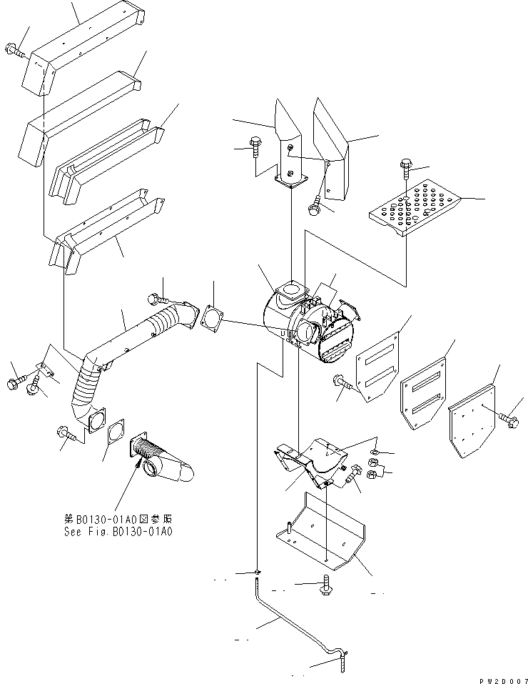 Komatsu parts book diagram for HM300-1 S/N 1001-UP: EXHAUST PIPING(#1001-1172)