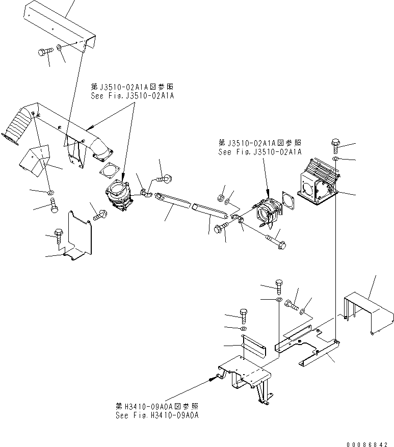 Dump Trucks Komatsu / HM300-1 S/N 1001-UP(hm300-1c) / EXHAUST PIPING (WITH BODY HEATING) (BODY HEATING 2/2)(#1035-)(210250 : J3510-03A1A)