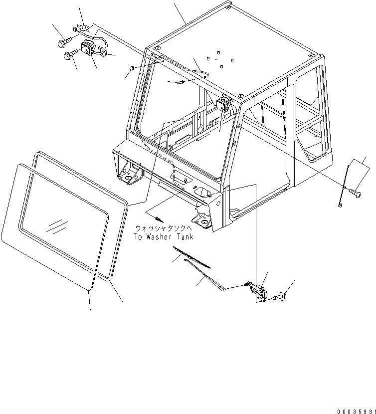 Komatsu parts book diagram for HM300-1 S/N 1001-UP: CAB SUB ASS'Y (OPERATOR'S CAB) (CAB AND FRONT PARTS)(#1016-)