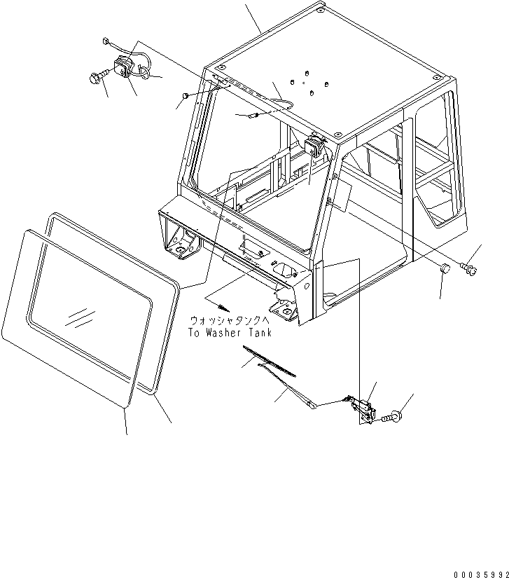 Komatsu parts book diagram for HM300-1 S/N 1001-UP: CAB SUB ASS'Y (OPERATOR'S CAB) (CAB AND FRONT PARTS) (WITHOUT RADIO)(#1016-)