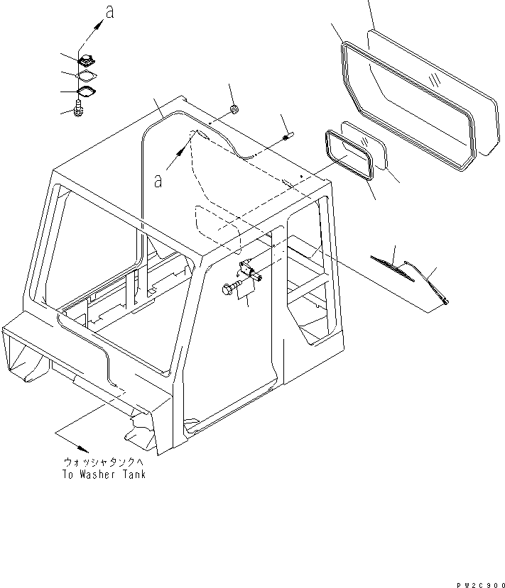 Komatsu parts book diagram for HM300-1 S/N 1001-UP: CAB SUB ASS'Y (OPERATOR'S CAB) (REAR PARTS)(#1016-)