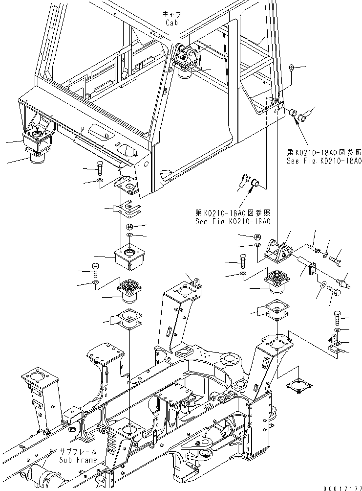 Komatsu parts book diagram for HM300-1 S/N 1001-UP: CAB MOUNTING PARTS