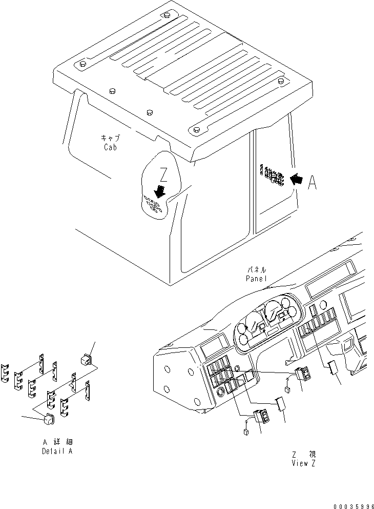 Komatsu parts book diagram for HM300-1 S/N 1001-UP: CAB ELECTRICAL (WITH SIDE LAMP AND BEACON LAMP)(#1016-)