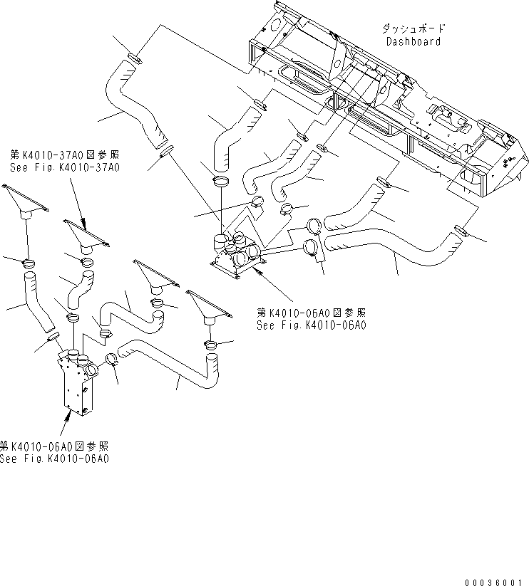 Komatsu parts book diagram for HM300-1 S/N 1001-UP: FLOOR SUB ASS'Y (AIR CONDITIONER) (AIR DUCT HOSE)(#1016-)