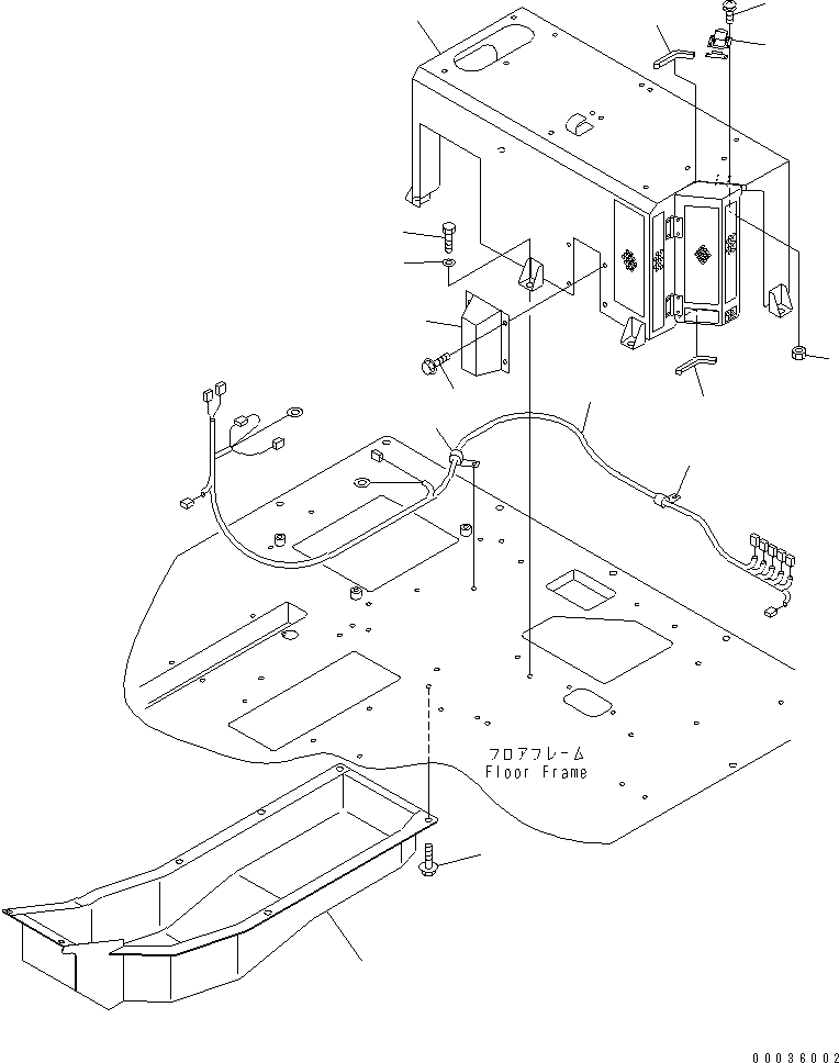 Komatsu parts book diagram for HM300-1 S/N 1001-UP: FLOOR SUB ASS'Y (AIR CONDITIONER) (HARNESS AND REAR COVER) (ADDITIONAL HEATER)(#1626-)