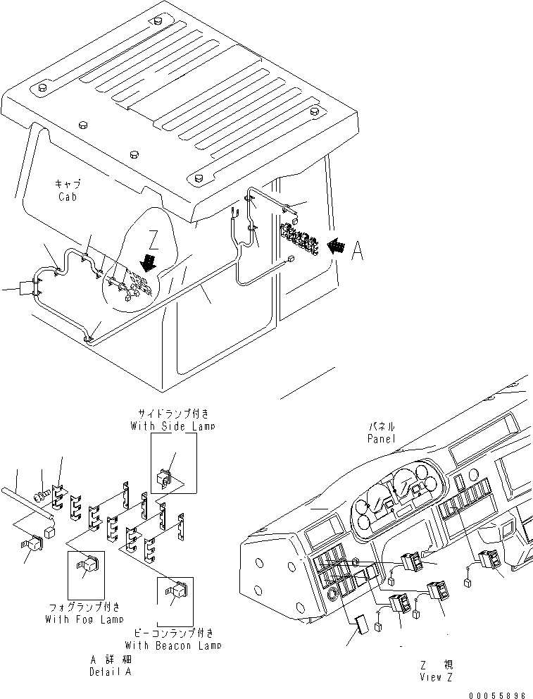 Komatsu parts book diagram for HM300-1 S/N 1001-UP: FLOOR SUB ASS'Y (CAB ELECTRICAL) (WITH SIDE LAMP ? BEACON LAMP AND HEATER MIRROR)(#1626-)