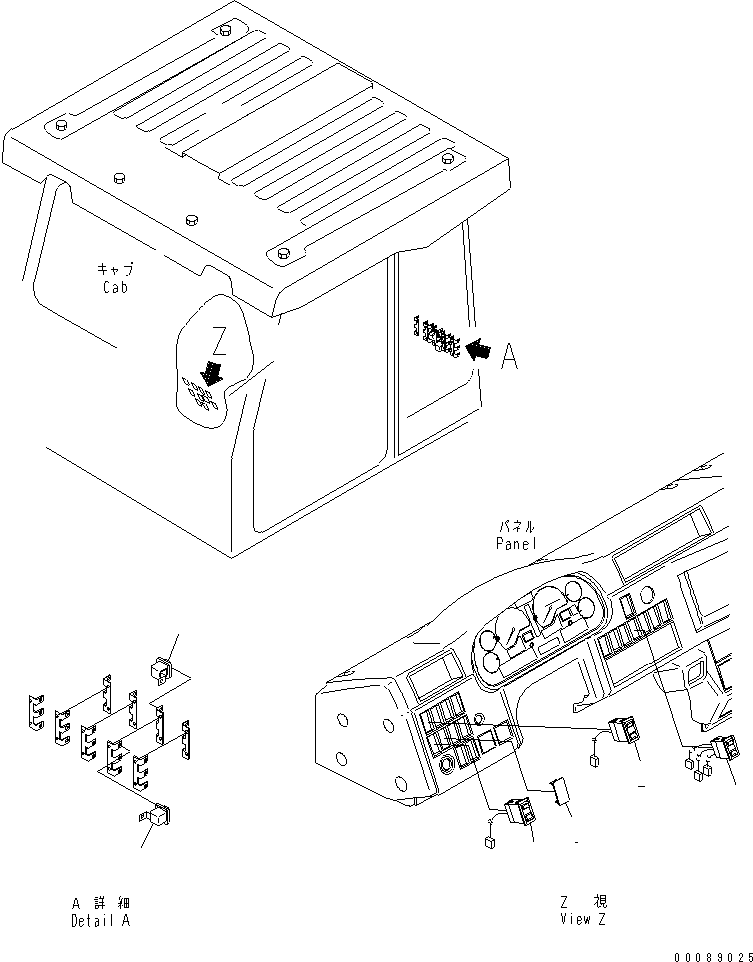 Komatsu parts book diagram for HM300-1 S/N 1001-UP: FLOOR SUB ASS'Y (CAB ELECTRICAL) (WITH EXHAUST BRAKE ? SIDE LAMP AND BEACON LAMP)(#1337-)