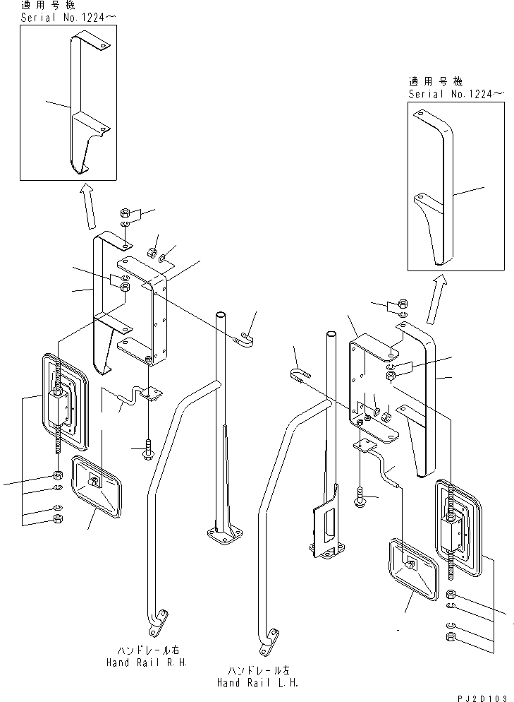 Komatsu parts book diagram for HM300-1 S/N 1001-UP: SIDE MIRROR (WITH ADDITIONAL SIDE MIRROR)(#1001-1172)