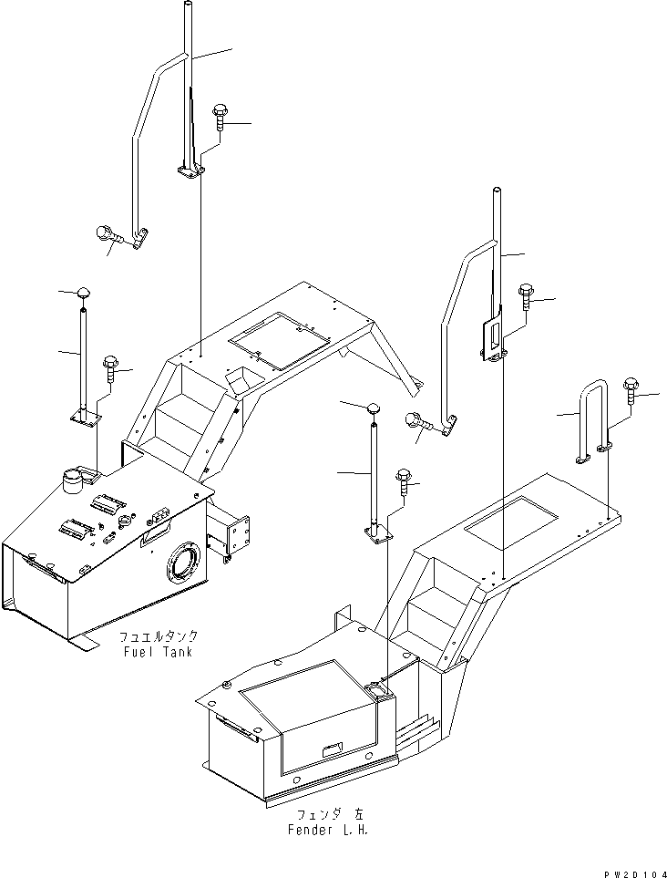 Komatsu parts book diagram for HM300-1 S/N 1001-UP: HAND RAIL(#1001-1172)