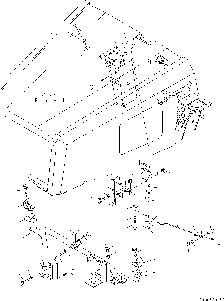Komatsu parts book diagram for HM300-1 S/N 1001-UP: ENGINE HOOD AND RELATED PARTS (2/2)(#1001-1172)