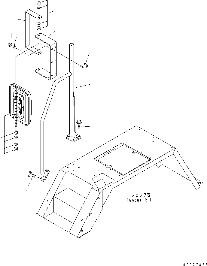 Komatsu parts book diagram for HM300-1 S/N 1001-UP: FENDER SUB ASS'Y (R.H.) (SIDE MIRROR AND HAND RAIL)(#1557-)