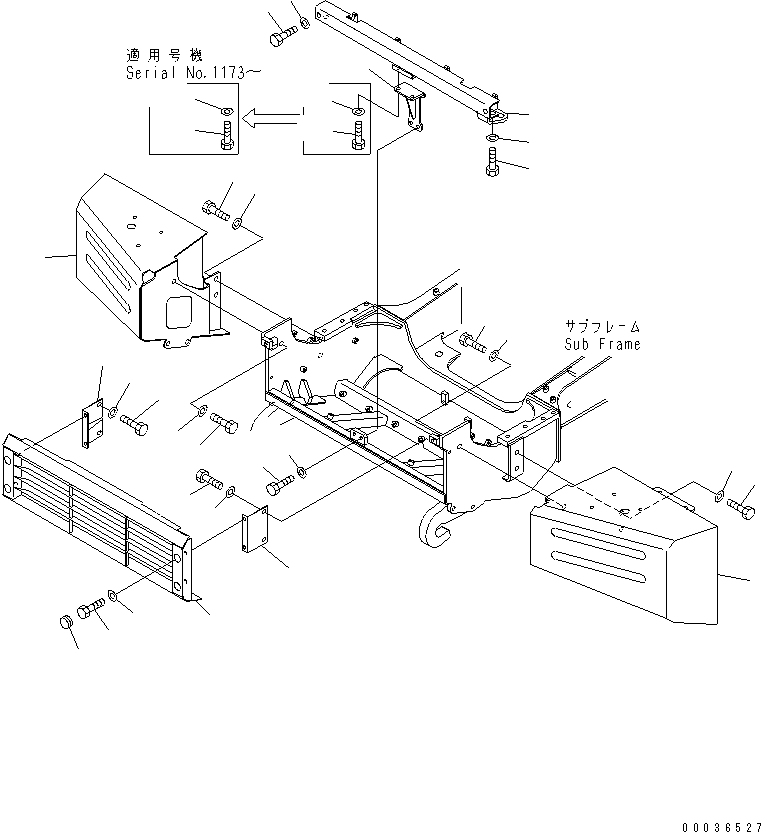 Komatsu parts book diagram for HM300-1 S/N 1001-UP: FRONT FRAME (BUMPER)(#1001-1408)