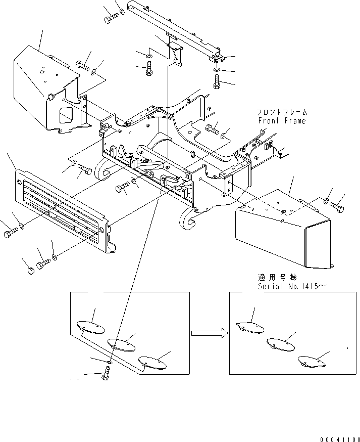Komatsu parts book diagram for HM300-1 S/N 1001-UP: FRONT FRAME (BUMPER)(#1409-)