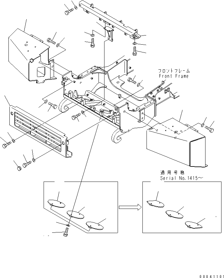 Komatsu parts book diagram for HM300-1 S/N 1001-UP: FRONT FRAME (BUMPER) (FOR SAND PROTECT)(#1409-)