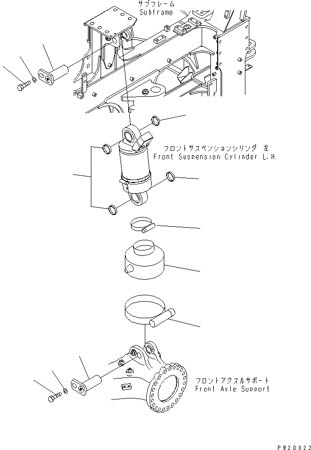 Komatsu parts book diagram for HM300-1 S/N 1001-UP: FRONT SUSPENSION CYLINDER ? L.H. (MOUNTING PARTS)