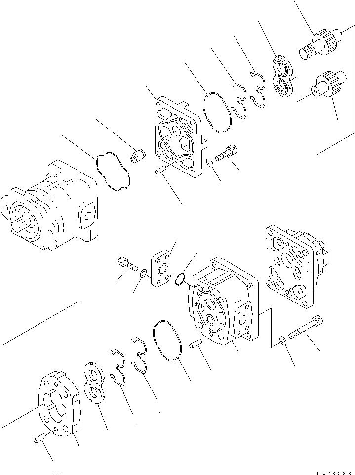 Komatsu parts book diagram for HM300-1 S/N 1001-UP: HYDRAULIC GEAR PUMP (SAR63 ?63 ?6) (2/3)