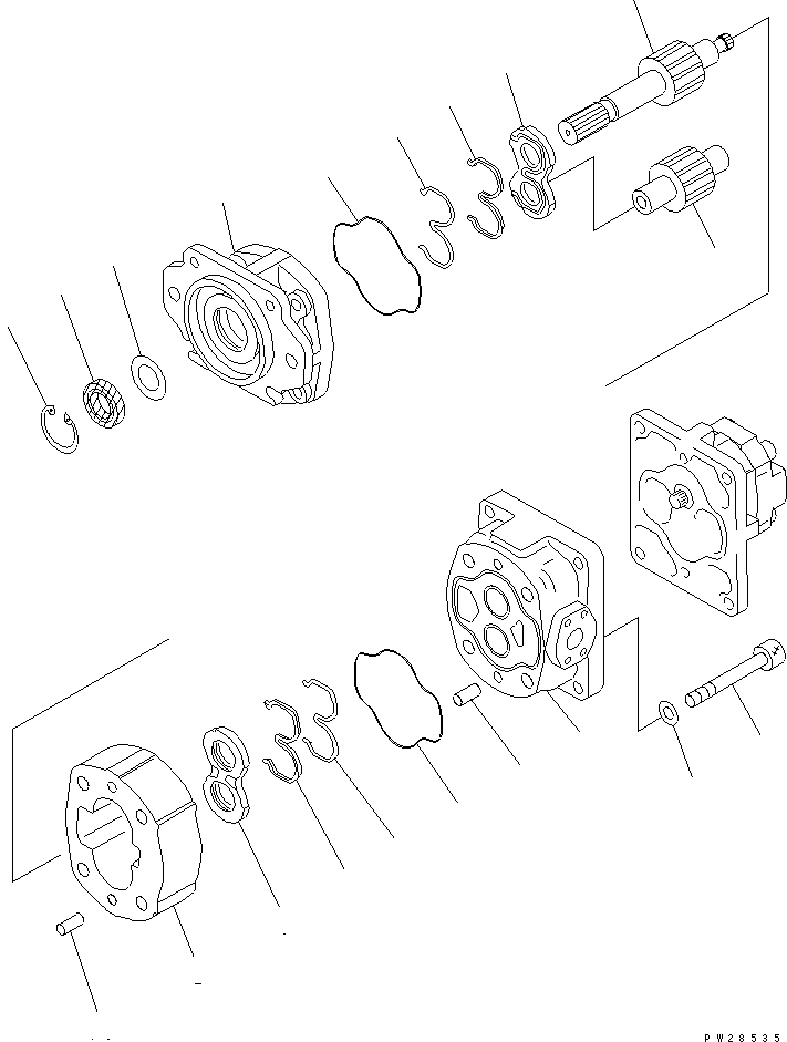 Komatsu parts book diagram for HM300-1 S/N 1001-UP: HYDRAULIC GEAR PUMP (SAR80 ?18) (1/2)