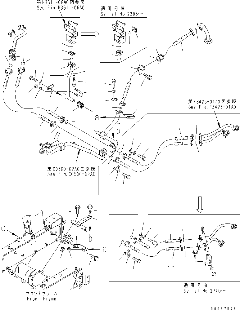 Dump Trucks Komatsu / HM300-2 S/N 2001-2784 (ecot3, For EU)(hm300-2c) / BRAKE COOLING PIPING (TRANSMISSION TO FRONT AXLE)(180490 : H3511-01A0)