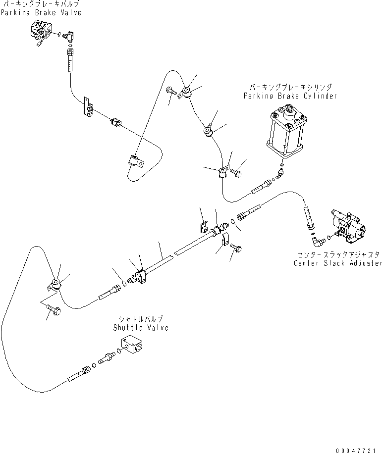 Dump Trucks Komatsu / HM300-2 S/N 2001-2784 (ecot3, For EU)(hm300-2c) / BRAKE PIPING (PARKING VALVE TO PARKING BRAKE CYLINDER HOSE)(#2001-)(180770 : H3540-05A0)