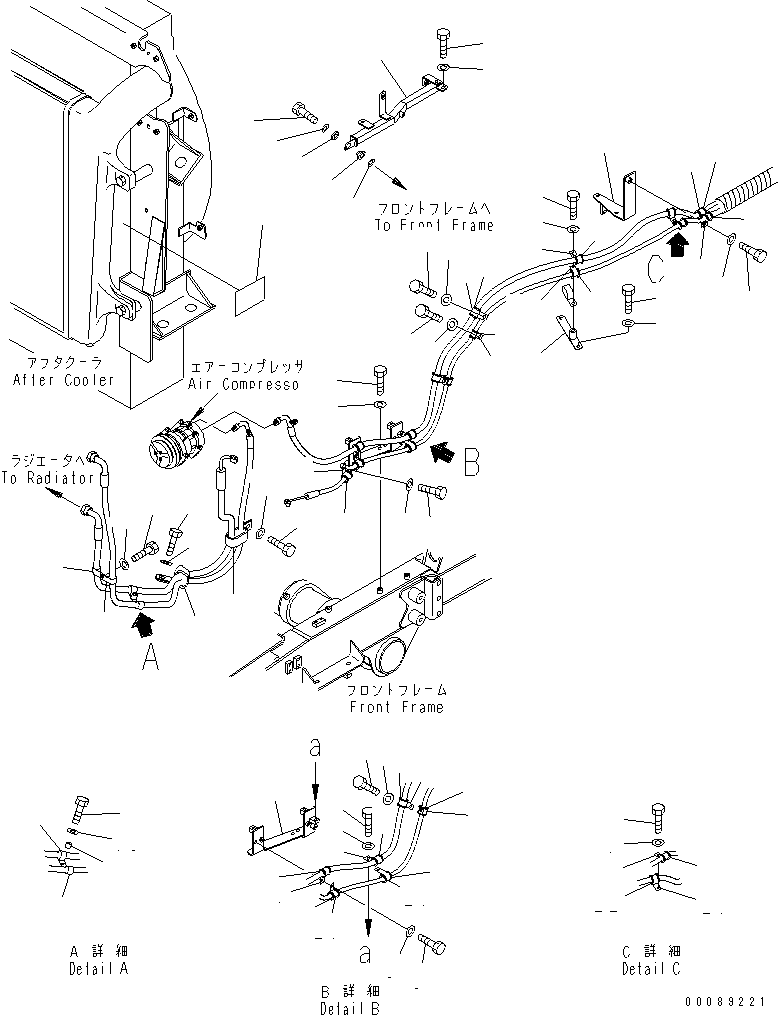 Dump Trucks Komatsu / HM300-2 S/N 2001-2784 (ecot3, For EU)(hm300-2c) / AIR CONDITIONER PIPING (AIR COMPRESSOR PIPING MOUNTING PARTS)(#2785-)(420030 : W3111-01A0B)