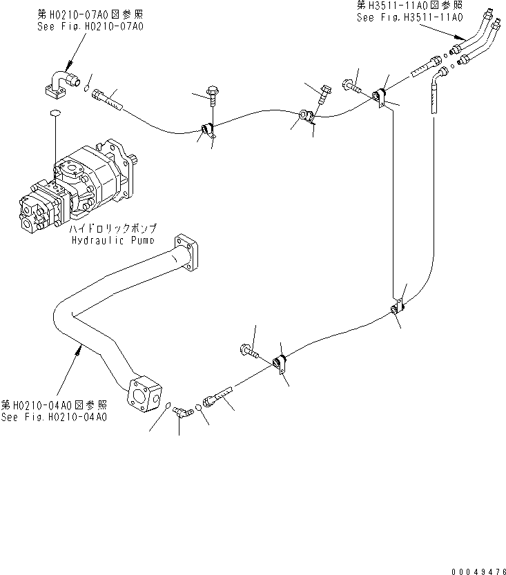 Dump Trucks Komatsu / HM350-2 S/N 2001-2218 (ecot3, For EU)(hm350-2c) / HYDRAULIC PUMP (REAR DIFFERENTIAL LOCK LINE ? 2/2)(#2001-)(180290 : H0210-08A0)