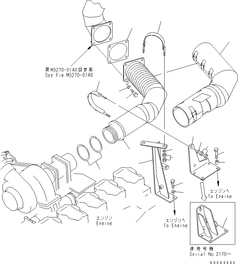 Dump Trucks Komatsu / HM350-2 S/N 2001-2218 (ecot3)(hm350-3c) / ENGINE PIPING (EXHAUST)(#2001-)(030030 : B0130-01A0)