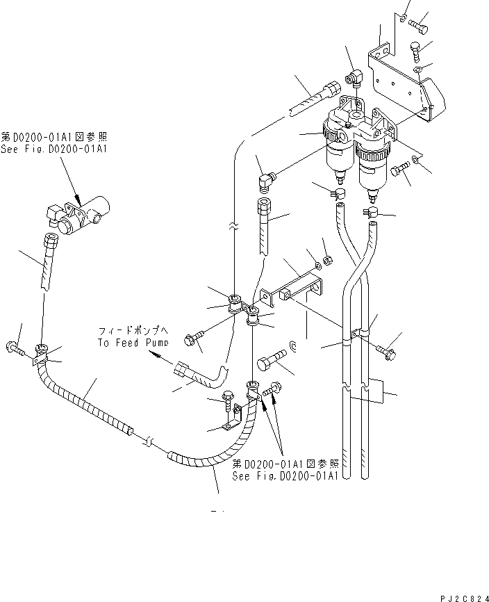 Dump Trucks Komatsu / HM400-1 S/N 1001-UP(hm400-1c) / FUEL PIPING ? 2/2 (WITH WATER SEPARATOR)(#1001-1273)(090230 : D0200-02A1)