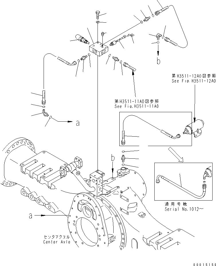 Dump Trucks Komatsu / HM400-1 S/N 1001-UP(hm400-1r) / CENTER BRAKE COOLING (DIFFERENTIAL LOCK LINE)(150800 : F3456-02A0)