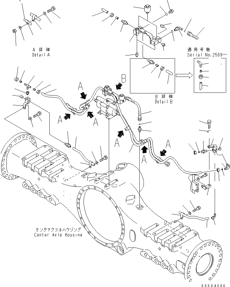 Dump Trucks Komatsu / HM400-2 S/N 2001-2632 (ecot3, For EU)(hm400-2c) / CENTER BRAKE PIPING (DRAIN PIPING)(#2001-)(150670 : F3455-03A0)