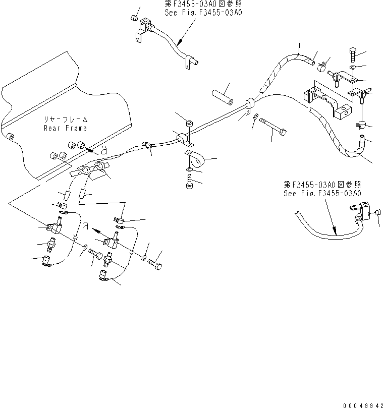 Dump Trucks Komatsu / HM400-2 S/N 2001-2632 (ecot3, For EU)(hm400-2c) / CENTER BRAKE PIPING (REAR FRAME SALVAGE)(#2001-)(150720 : F3455-06A0)