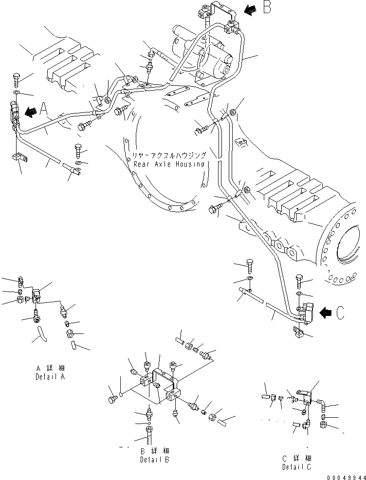 Dump Trucks Komatsu / HM400-2 S/N 2001-2632 (ecot3, For EU)(hm400-2c) / REAR BRAKE PIPING (DRAIN PIPING)(#2001-)(150790 : F3465-03A0)