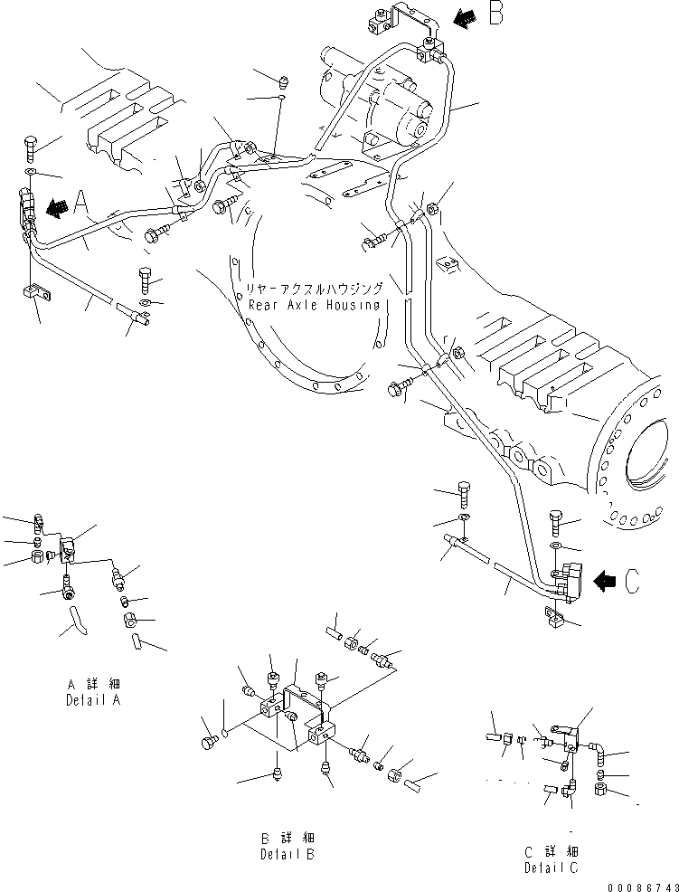 Dump Trucks Komatsu / HM400-2 S/N 2001-2632 (ecot3, For EU)(hm400-2c) / REAR BRAKE PIPING (DRAIN PIPING) (SAND PROTECTION SPEC.)(#2001-)(150800 : F3465-03A1)