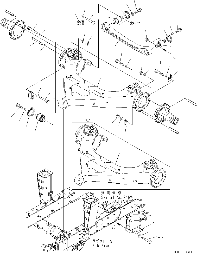 Dump Trucks Komatsu / HM400-2 S/N 2001-2632 (ecot3, For EU)(hm400-2c) / FRONT AXLE SUPPORT (1/2)(#2001-)(151120 : F3820-01A0)