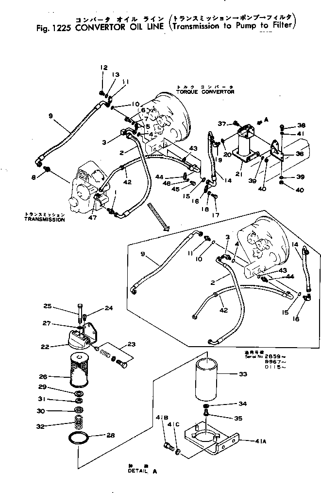 Wheel Loaders Komatsu / JH65C-2 S/N 3-UP(jh65c-2r) / CONVERTER OIL LINE (TRANSMISSION TO PUMP TO FILTER)(#3-)(060060 : 1225)