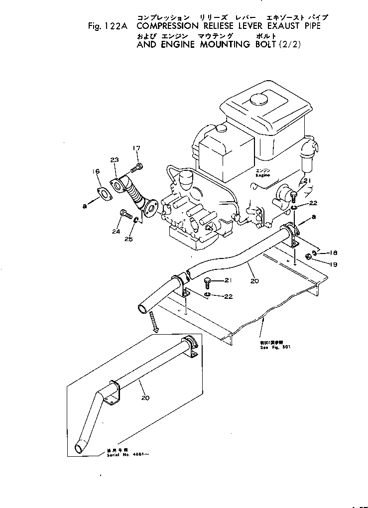 Rollers Komatsu / JV25-3 S/N 4501-UP(jv25-3r) / COMP. RELEASE LEVER ? EXHAUST PIPE AND ENG. MOUNT BOLT(2/2)(030150 : 122A)
