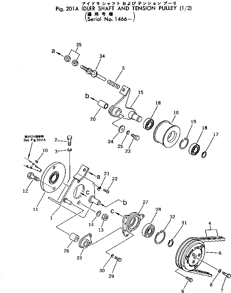 Rollers Komatsu / JV40C-1 S/N 1001-UP(jv40c-1c) / IDLER SHAFT AND TENSION PULLEY (1/2)(#1466-)(060020 : 201A)
