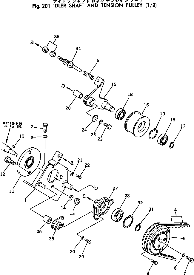 Rollers Komatsu / JV40CW-1 S/N 1001-UP(jv40cw-r) / IDLER SHAFT AND TENSION PULLEY (1/2)(060010 : 201)