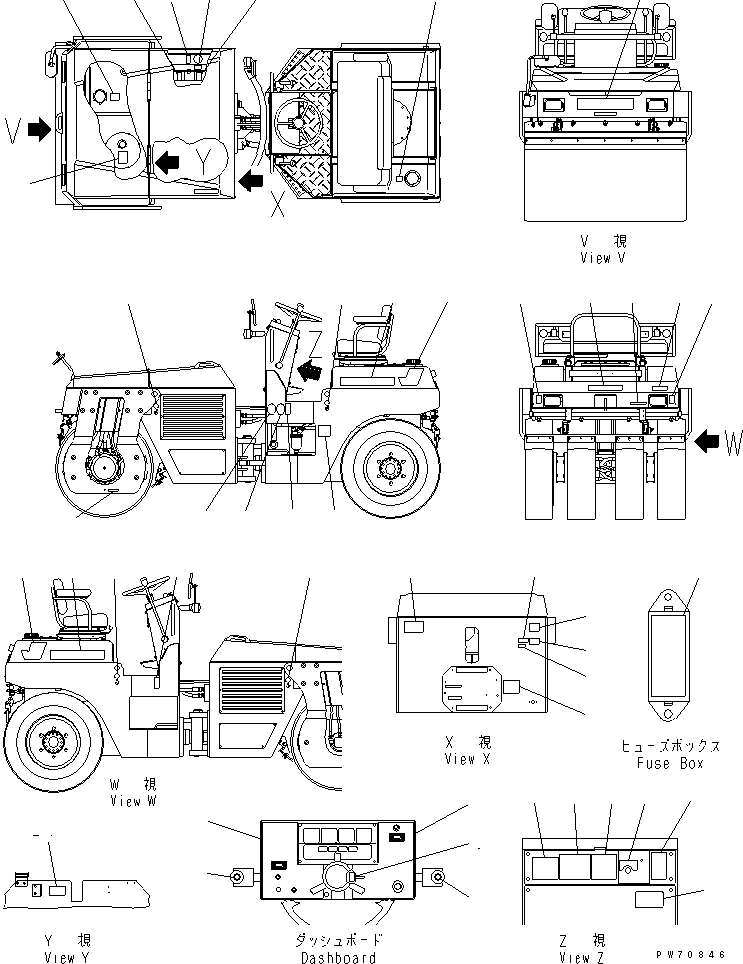 Rollers Komatsu / JV40CW-5 S/N 6001-UP(jv40cw2r) / MARKS AND PLATES (JAPANESE)(180010 : 9801)