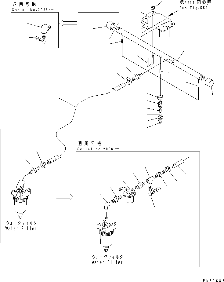 Rollers Komatsu / JW30-2 S/N 2001-UP(jw30-2r) / WATER SPRAY PIPING (4/5) (REAR NOZZLE LINE)(#2001-2200)(150140 : 6504)