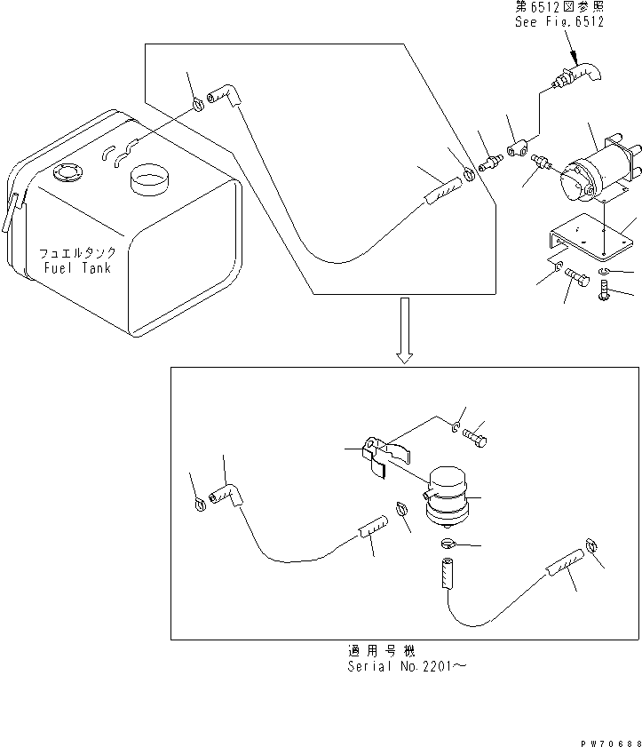 Rollers Komatsu / JW30-2 S/N 2001-UP(jw30-2r) / OIL SPRAY PIPING (1/4) (SUCTION LINE)(#2086-)(150180 : 6511A)