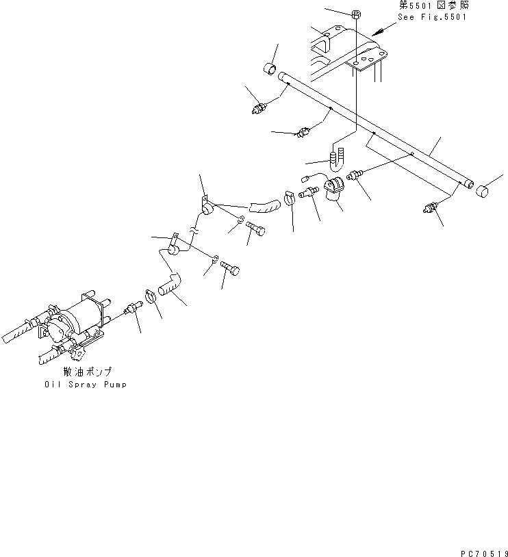 Rollers Komatsu / JW30-2 S/N 2001-UP(jw30-2r) / OIL SPRAY PIPING (4/4) (REAR NOZZLE LINE)(150210 : 6514)