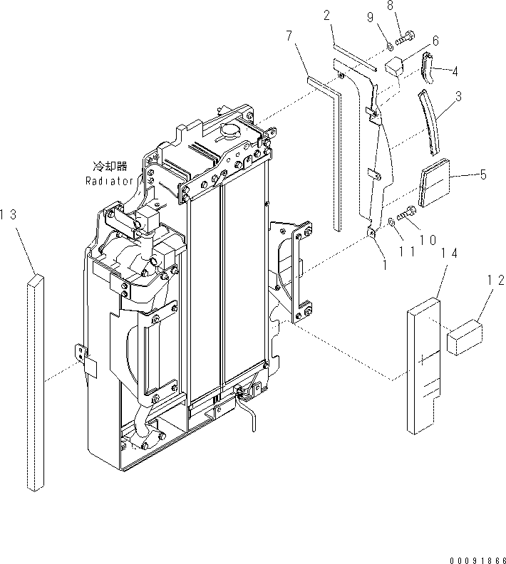 Komatsu parts book diagram for PC70-8 S/N DBBT0001~-up: COOLING (COVER AND SEAL)