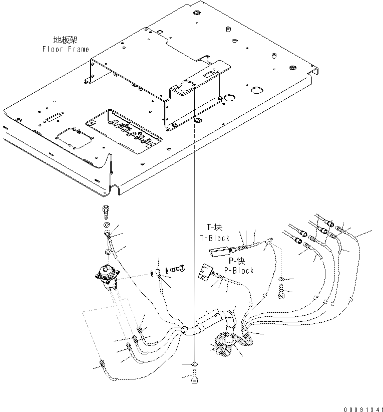 Komatsu parts book diagram for PC70-8 S/N DBBT0001~-up: OPERATOR'S CAB (FLOOR) (P.P.C. VALVE PIPING,  L.H.)