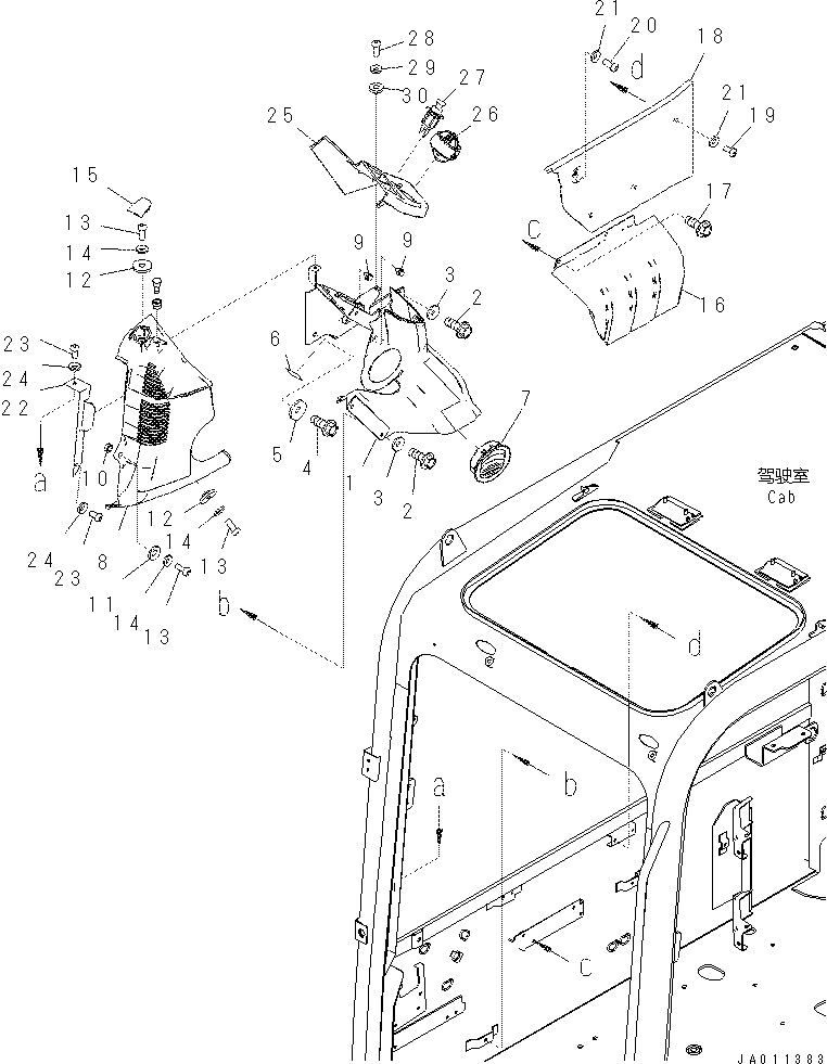 Komatsu parts book diagram for PC70-8 S/N DBBT0001~-up: OPERATOR'S CAB (CAB IN PARTS) (MONITOR COVER)